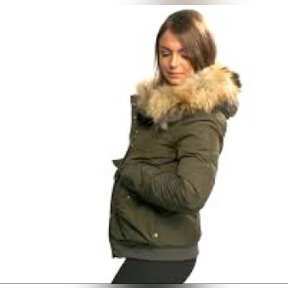 NWOT | G.H. Bass & Co | Bomber Jacket Coat | Fur Trim Hood | L | Olive Green - Picture 2 of 16